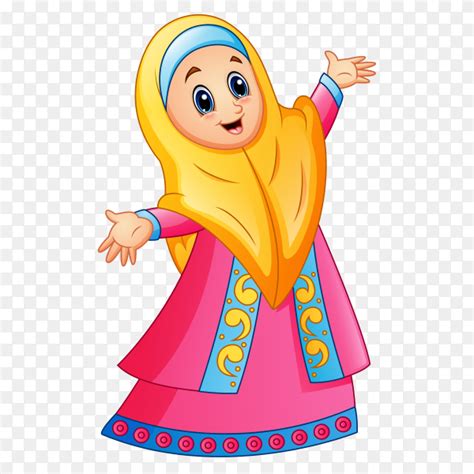 Happy Muslim Girl Cartoon Characte On Transparent Background Png