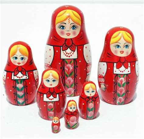 Red Matryoshka Russian Handmade Wooden Nesting Stacking Hand Painted