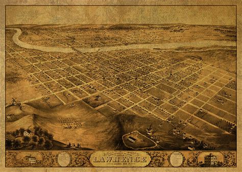 Lawrence Kansas Vintage City Street Map 1869 Mixed Media