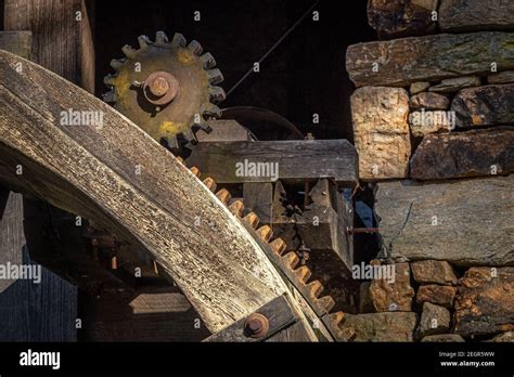 Closeup Of The Pinion Gear Driven By The Waterwheel Of The Old Grist