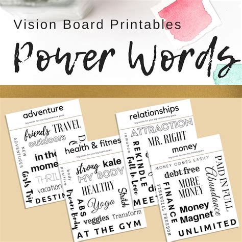 Vision Board Printables Power Words Affirmation Cards Etsy Uk