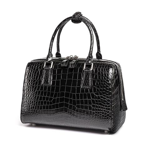 Classic Alligator Leather Barrel Handbag Top Handle Bag Purse For Women