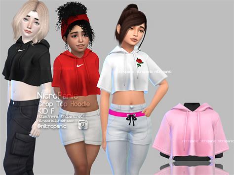 Crop Top Hoodie Kids For The Sims 4