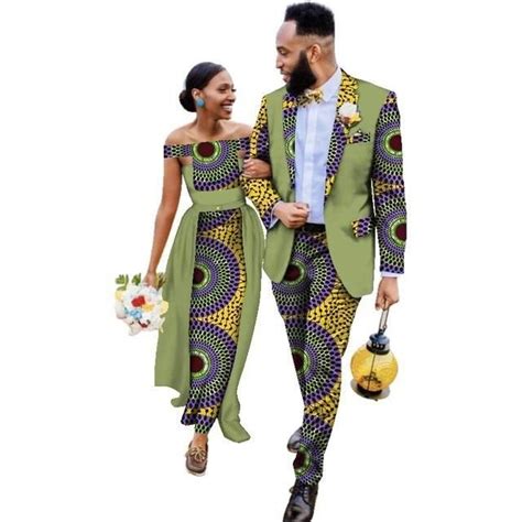 African Couples Matching Clothing Dashiki Blazer Pants And Dress