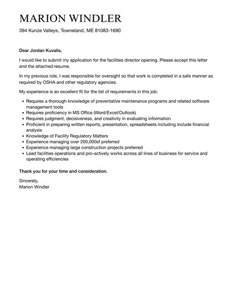 Facilities Director Cover Letter Velvet Jobs