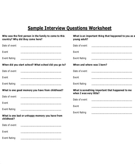 free printable interview questions printable templates