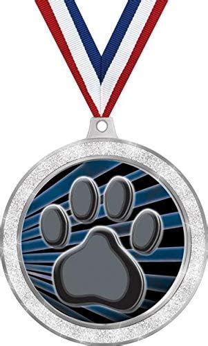 Paw Print Medal 2 12 Silver Glitter Mascot Paw Print Medals Great School Pride