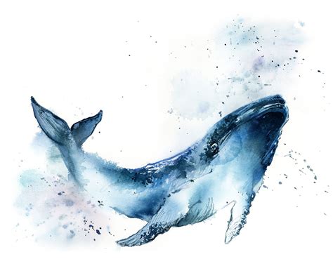 Blue Whale Art Print Whale Watercolor Painting Art Sea Animal Wall