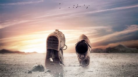 Shoes On Ground Facing Sky Graphic Wallpaper Fantasy Art Nature