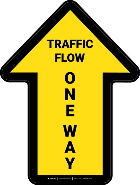 Traffic Flow One Way Arrow Yellow Straight Floor Sign