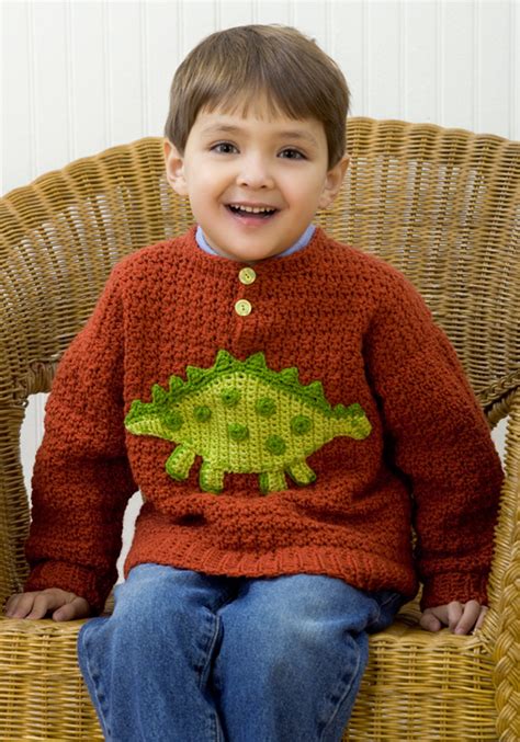 Ladies sweaters, as well as cute creations for children and babies! Dinosaur Sweater Crochet Pattern from Red Heart Yarn ...