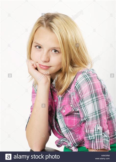 Cute Young Blond Teen Girl In Studio Stock Photo Alamy