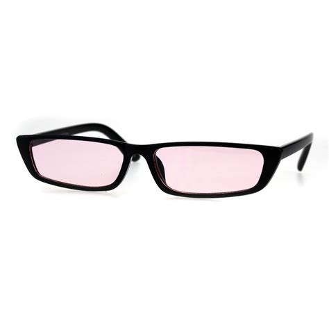 Sa106 Womens Pop Color Lens Narrow Rectangular Cat Eye Black Plastic Sunglasses Black Pink