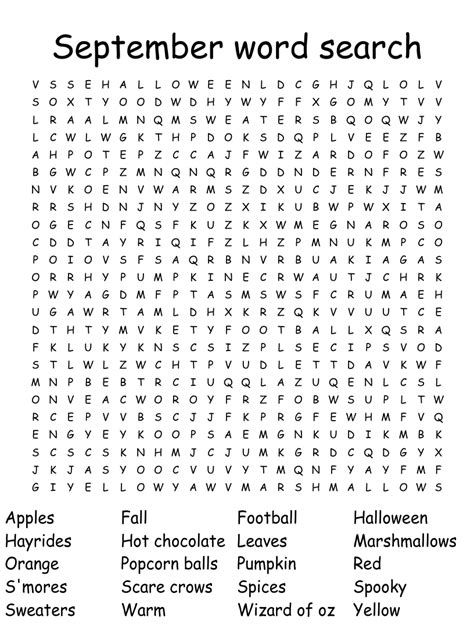 September Word Search Wordmint