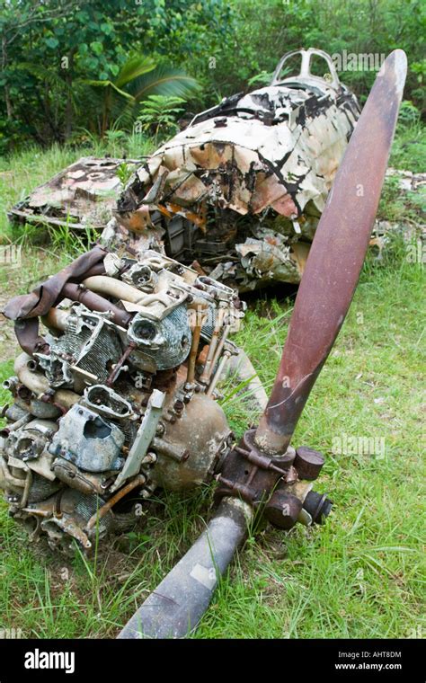 Japanese Wwii Zeek Fighter Plane War Relic Ruins Yap Micronesia Stock