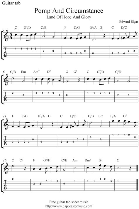 Free Easy Guitar Tablature Sheet Music Score Land Of Hope And Glory