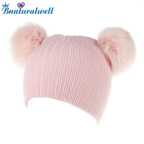 Bnaturalwell Fashion Baby Fox Fur Hat Girls Boys 100 Real Fur Pompoms