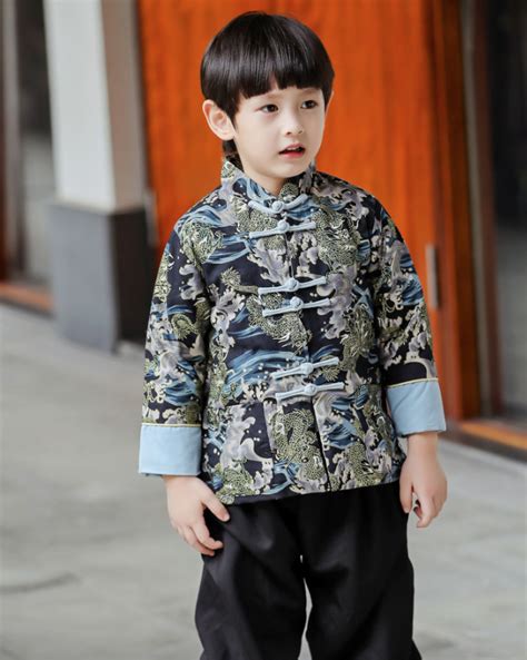 Traditional Chinese Festival Lucky Wave Tang Padded Clothing For Boys