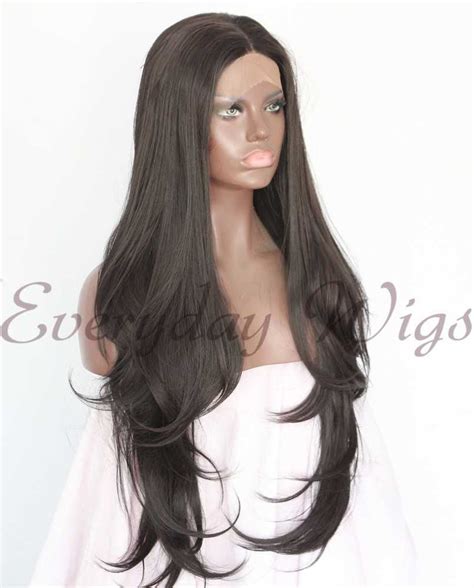 Dark Brown Long Wavy Synthetic Lace Front Wigs Edw