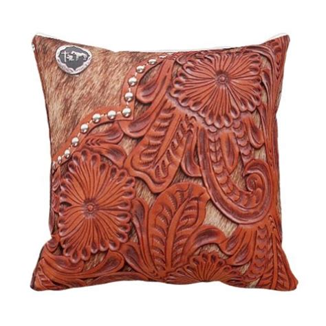  leather look western cowboy reversible pillow. Western Tooled Leather Look Throw Pillow | home ♥ ...