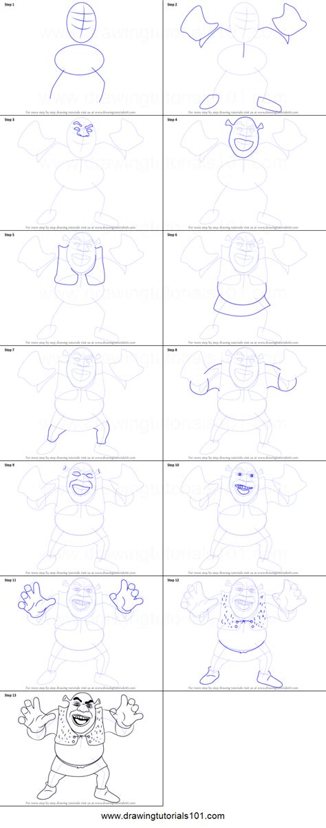 How To Draw Shrek Grene Ogre Printable Step By Step Drawing Sheet