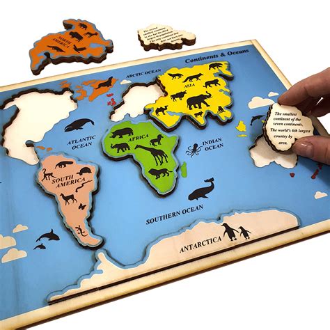 Continents Oceans Educational Wooden Puzzle Touchwoodesign