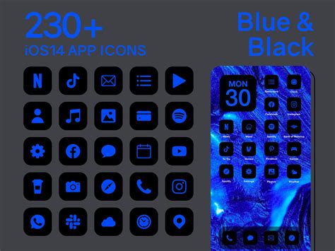 Ios Blue And Black App Icons 230 Blue On Black Minimal Ios 14 Etsy