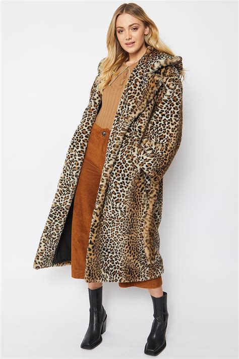 Jayley Leopard Print Hooded Maxi Coat With Belt Womenswear From Jayley Uk