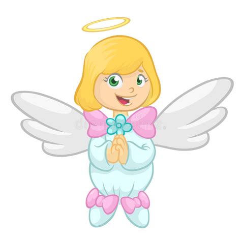 Cute Happy Cartoon Angel Character Vector Illustration Isolated Stock