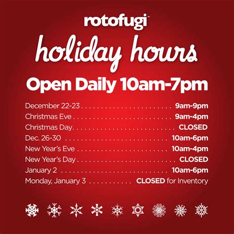 Holiday 2021 Store Hours Rotofugi