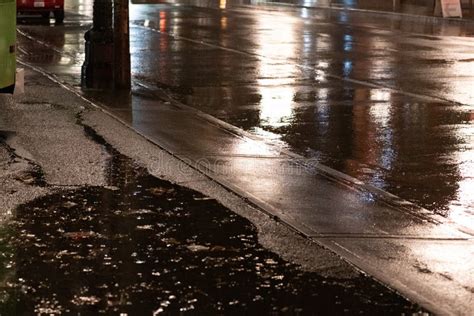 Wet City Street On A Rainy Night Stock Image Image Of Puddle Abandon