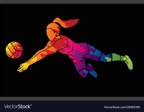 Woman Volleyball Player Action Cartoon Graphic Vector Image