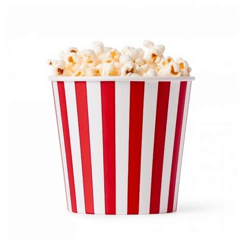 Premium Ai Image A Red And White Striped Bucket Filled With Popcorn