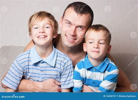 Portrait Of A Happy Father With Two Sons Stock Image Image Of