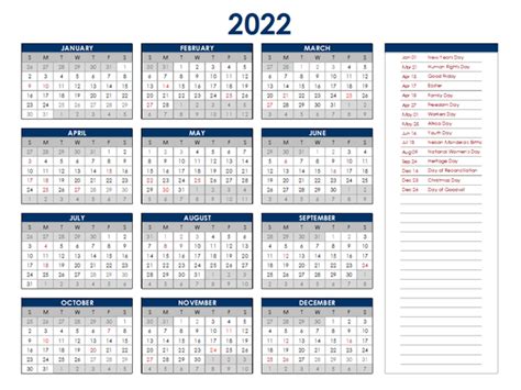 Awasome Calendar 2022 With Holidays South Africa Images Printable