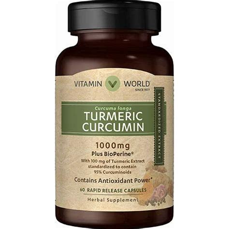 Vitamin World Turmeric Curcumin 1000 Mg 60 Capsules Bioperine Black