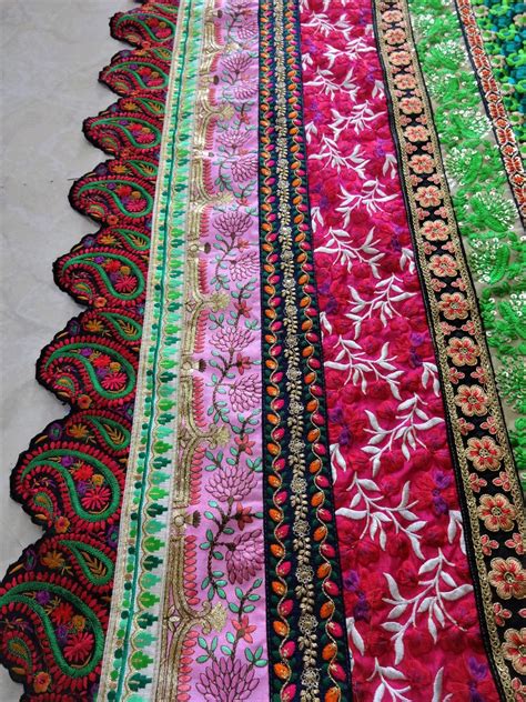 Indian Embroidered Fabric Lace Work Fabrics Indian Textile Etsy Uk