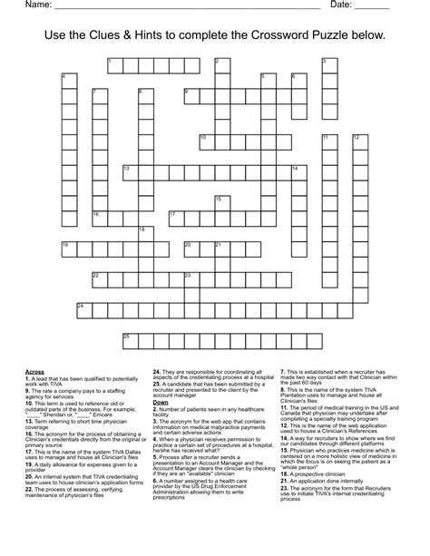 Use The Clues And Hints To Complete The Crossword Puzzle Below Wordmint