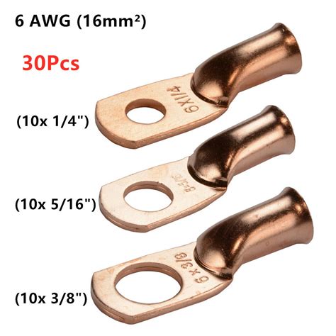 30pcs 38 516 Wire Ring Terminal Copper 8and4 Awg Gauge Connectors