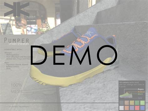 Second Life Marketplace Demo Pumper Unisex Sneakers 10 Colors Kokoia