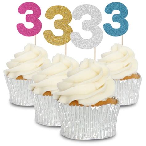 Glitter Cupcake Toppers No 3 Tops Picks Pics Birthday Etsy