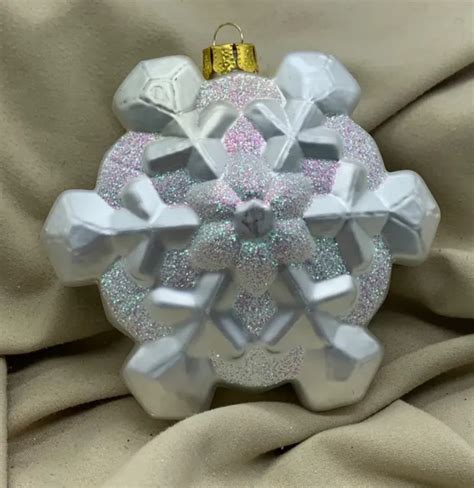 Vintage Blown Mercury Glass Christmas Ornament Jumbo Glitter Snowflake Picclick