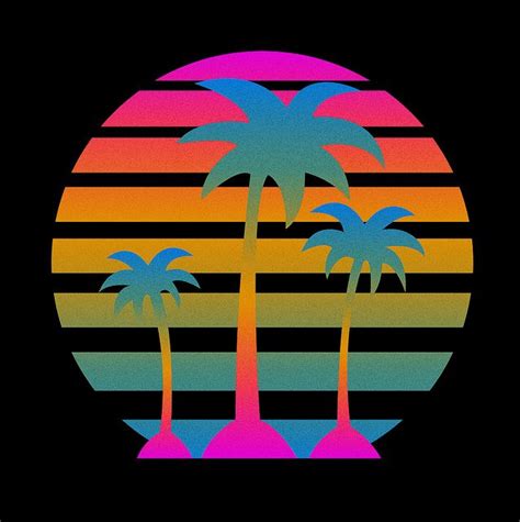 80s Coloured Palms Art Retro Wave 80s Neon