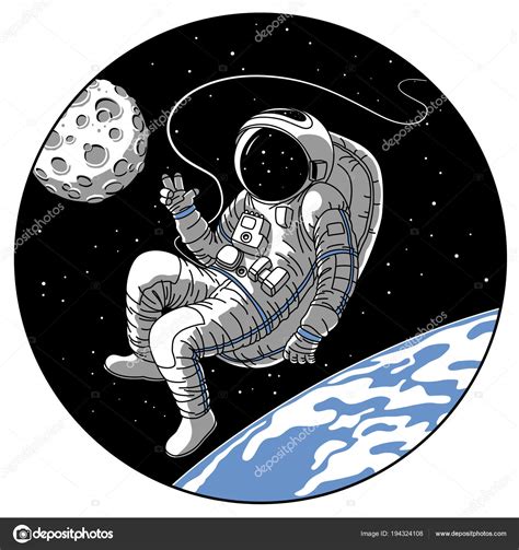 Astronaut Or Cosmonaut In Open Space Vector Sketch Illustration Stock
