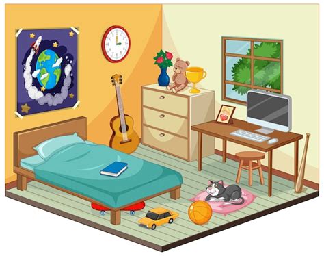 Free Vector Part Of Bedroom Of Children Scene In Cartoon Style