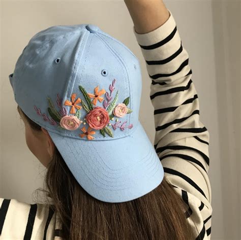 Floral Hand Embroidered Hat Gardener Baseball Cap Custom Etsy