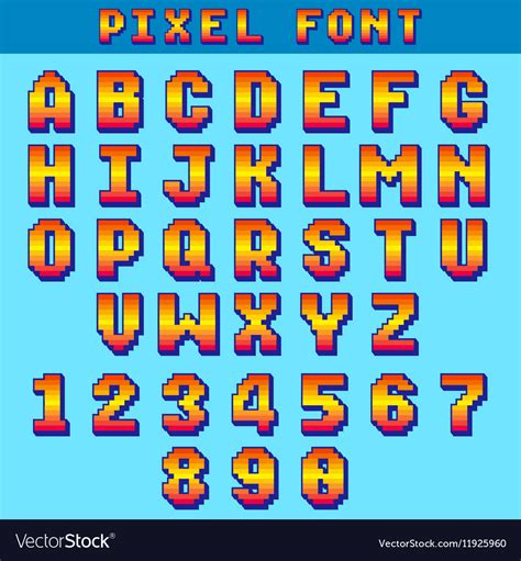 Pixel 8 Bit Letters And Numbers Game Font Vector Image