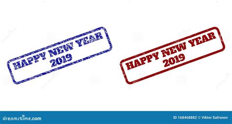 Happy New Year 2019 Blue And Red Rounded Rectangle Watermarks With
