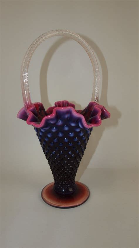 Fenton Plum Opalescent Hobnail 12 Basket Limited Run May 22 2015 Strawser Auction Group In In