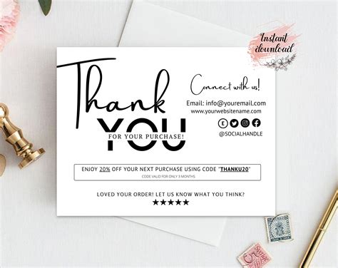 Small Business Thank You Card Template Print At Home Thank Etsy